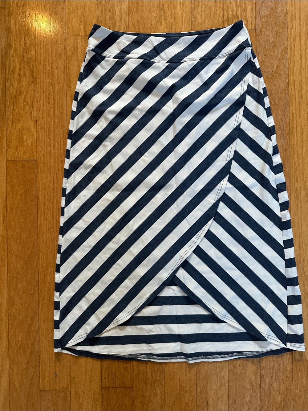 Athleta Navy and White Striped Wrap-Front Skirt